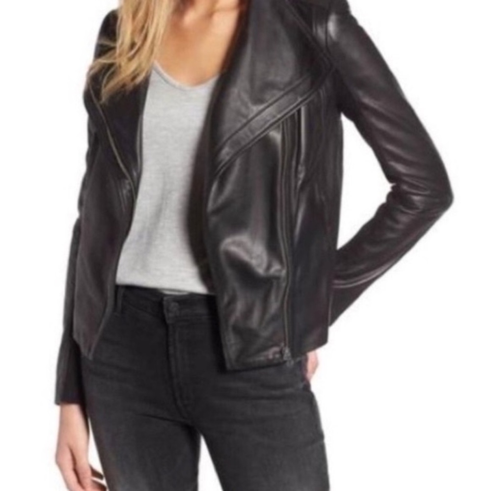 Trouve 100% Genuine Leather Black Moto Jacket